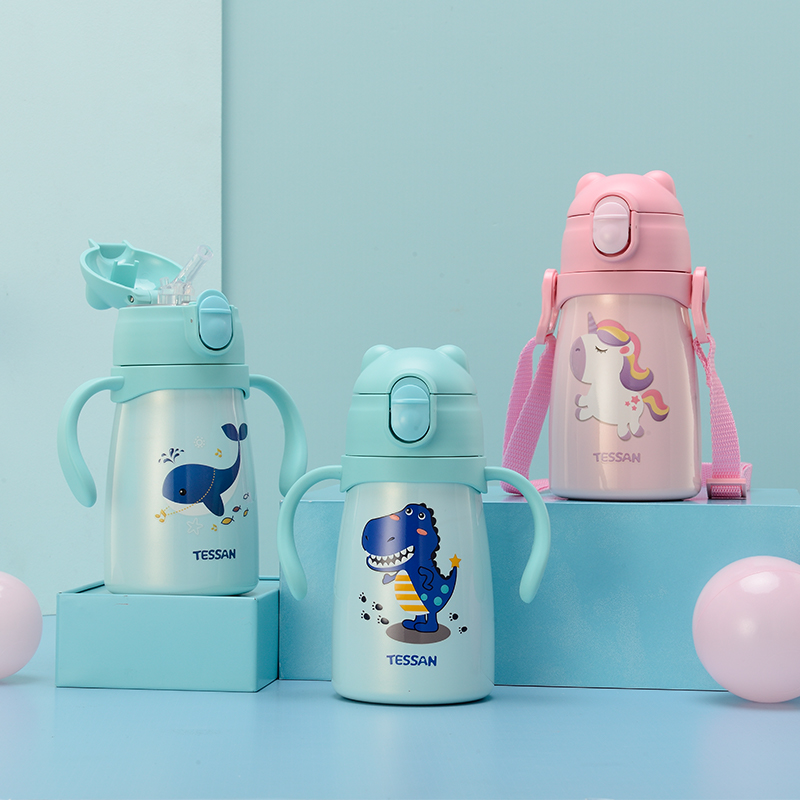 Botella térmica para niños sin BPA con botellas de bebida de paja de silicona